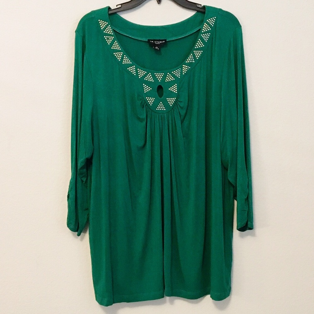 I.N. Studio embellished green jersey knit top 3X